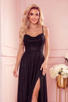 Robe Longue Scintillante avec Dos Corset – Noir Pailleté