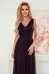 Robe Longue Pailletée avec Décolleté Profond – Noir