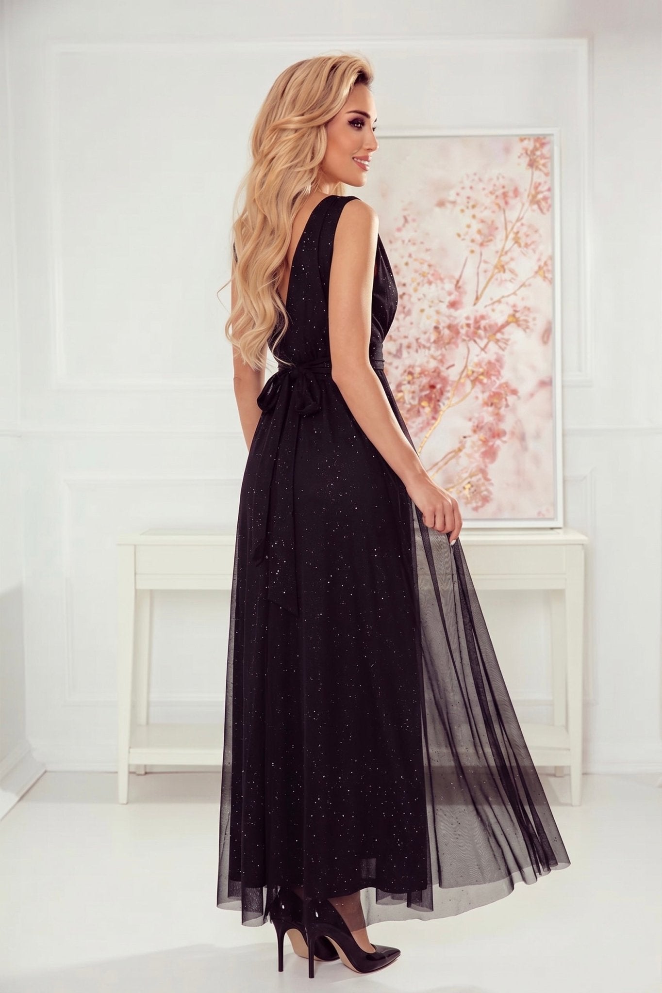 Robe Longue Pailletée avec Décolleté Profond – Noir - Rosemode