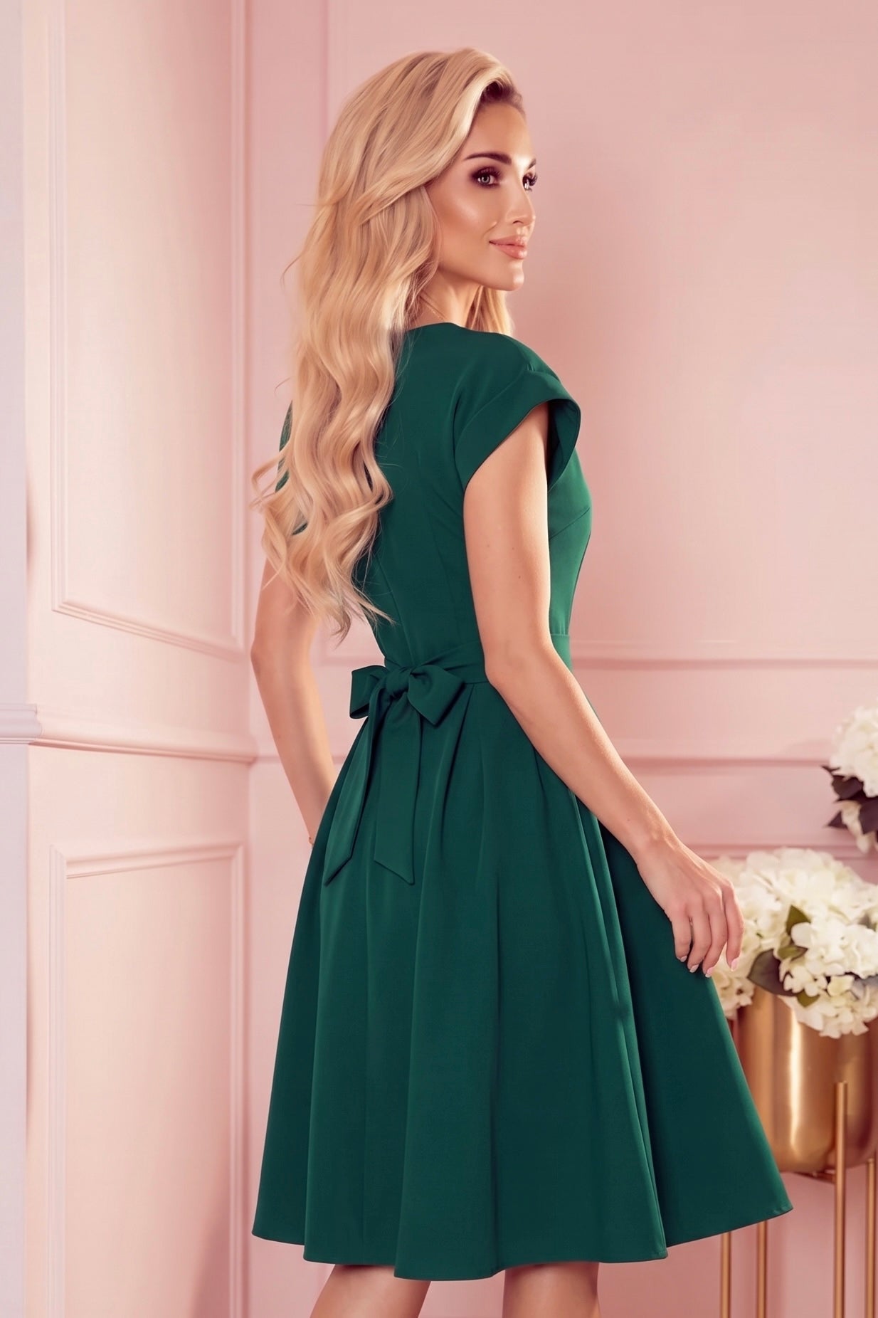Robe Évasée à Décolleté Enveloppant – Vert - Rosemode