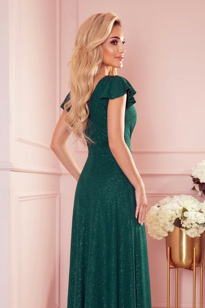 Robe Longue et Scintillante Avec Décolleté Enveloppant – Vert - Rosemode