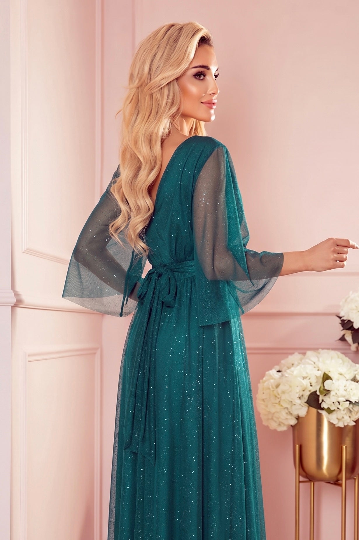 Robe Longue Scintillante Grande Taille – Vert - Rosemode