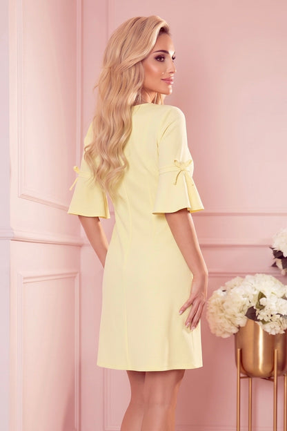 Robe Trapèze Avec Manches Évasées – Jaune Pastel - Rosemode
