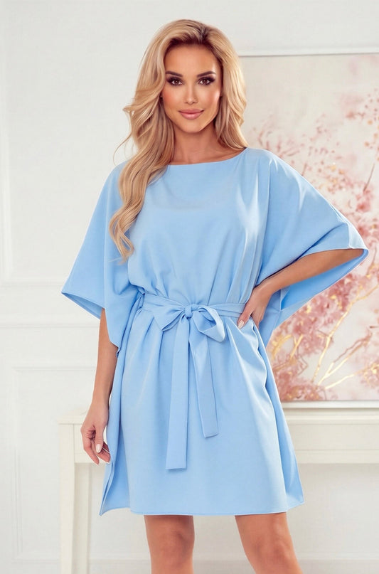 Robe Papillon Ceinturée – Bleu Pastel - Rosemode