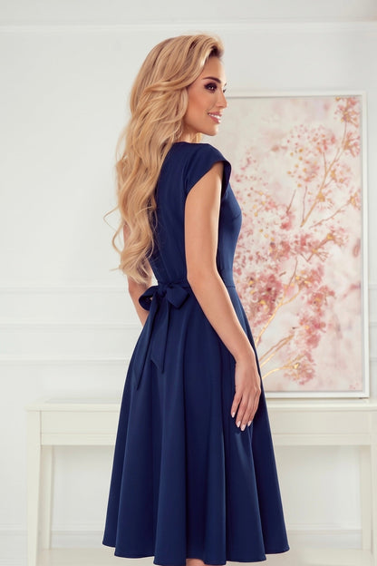 Robe Évasée à Décolleté Enveloppant – Bleu Foncé - Rosemode