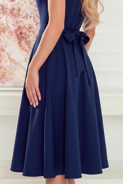 Robe Évasée à Décolleté Enveloppant – Bleu Foncé - Rosemode