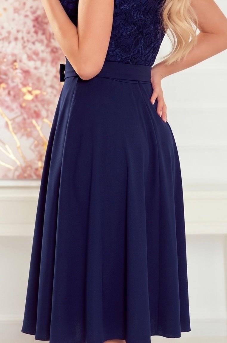 Robe en Dentelle et Mousseline – Bleu Marine - Rosemode