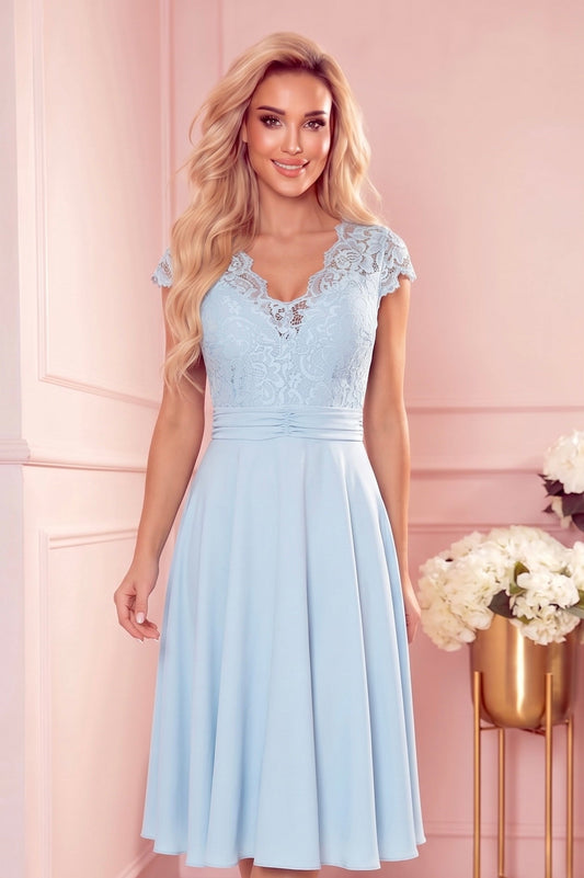 Robe en Dentelle et Mousseline – Bleu Ciel - Rosemode