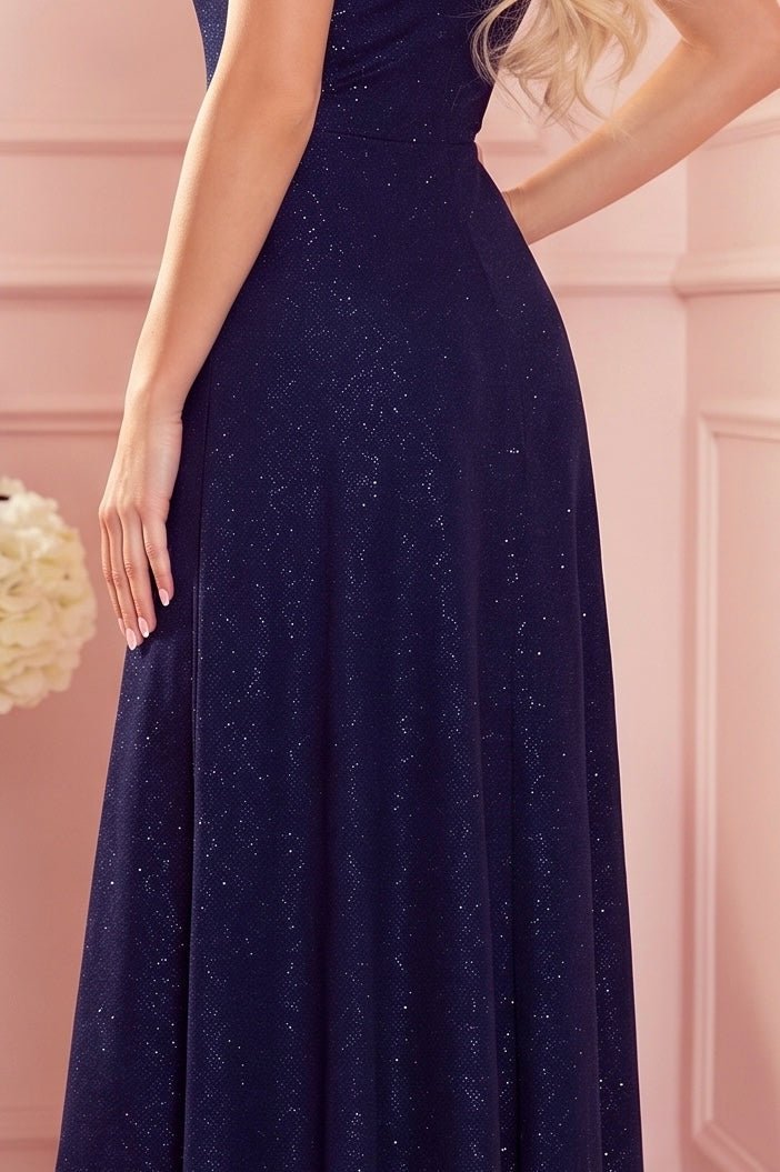Robe Longue et Scintillante Avec Décolleté Enveloppant – Bleu Marine - Rosemode