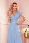 Robe Longue et Scintillante Avec Décolleté Enveloppant – Bleu Clair