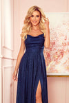 Robe Longue Scintillante avec Dos Corset – Bleu Marine