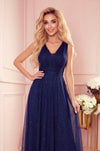 Robe Longue Pailletée avec Décolleté Profond – Bleu Marine