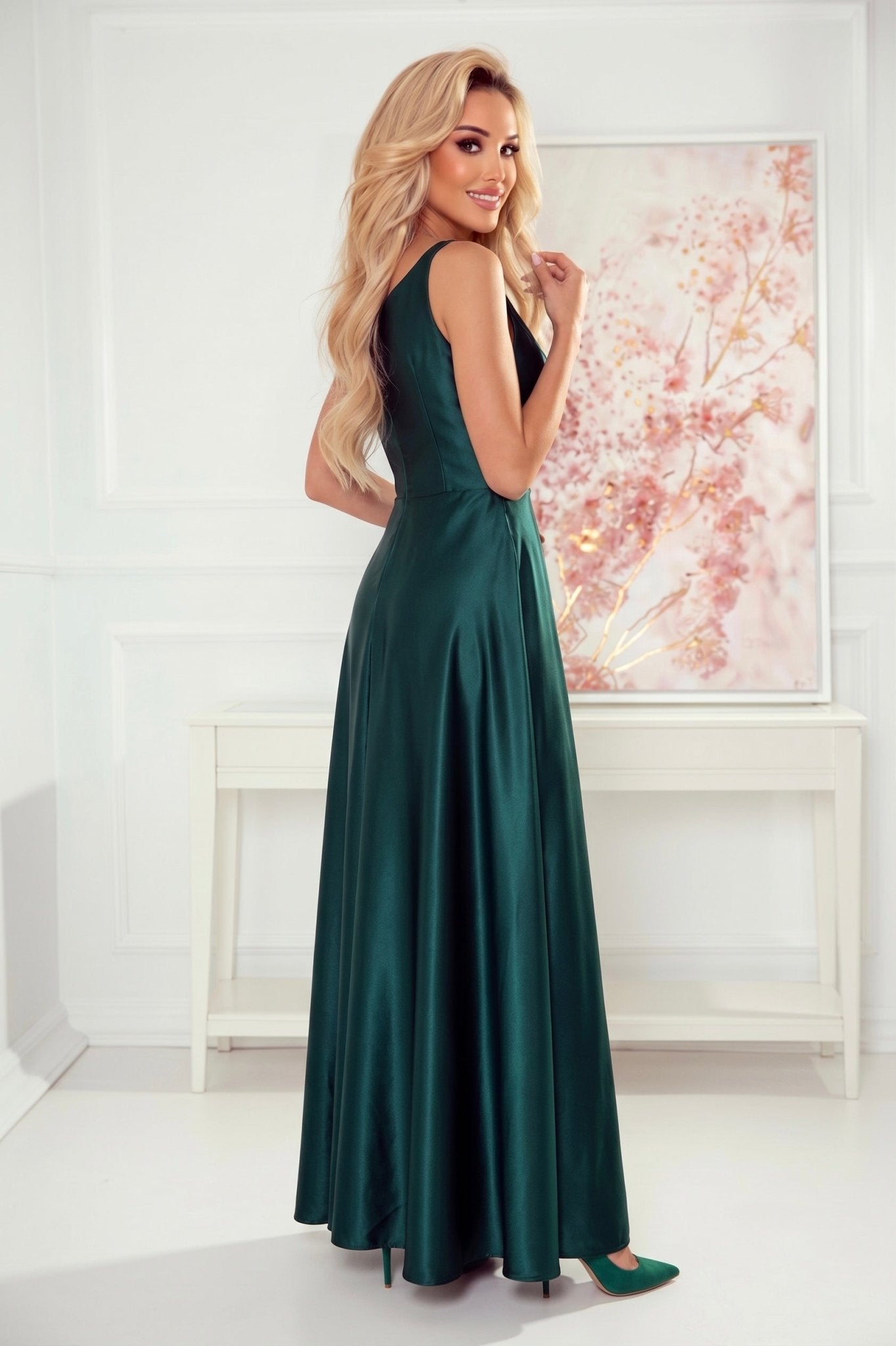 Robe Maxi en Satin à Bretelles – Vert Émeraude - Rosemode