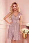 Robe Avec Décolleté et Manches Courtes – Beige à Pois