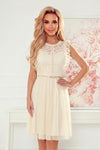 Robe en Dentelle à Ceinture Dorée – Beige