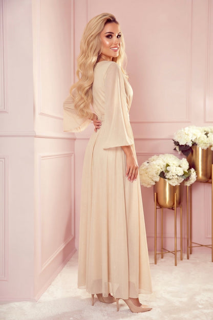 Robe Longue Scintillante Grande Taille – Beige - Rosemode