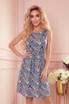 Robe Trapèze Ceinturée à Motif Coloré – Bleu
