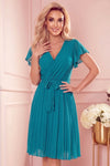 Robe Plissée en Mousseline à Volants – Bleu Mer