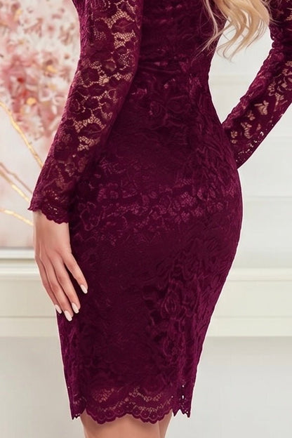 Robe en Dentelle Avec Décolleté – Prune Foncé - Rosemode