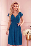 Robe Avec Décolleté et Manches Courtes – Bleu Pailleté