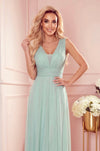 Robe Longue Pailletée avec Décolleté Profond –  Pistache