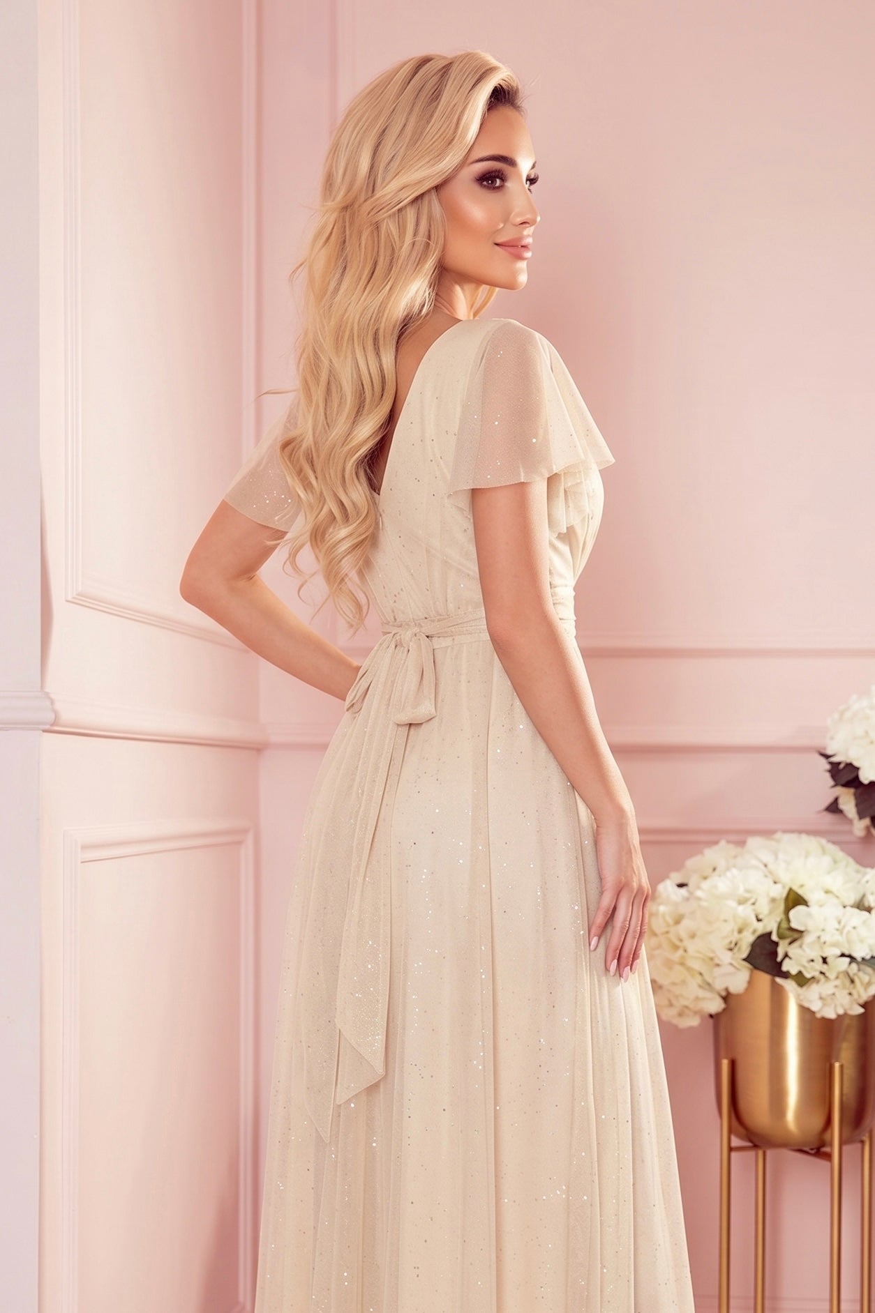 Robe Longue Scintillante – Beige - Rosemode