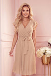 Robe Plissée Avec Décolleté et Volants – Beige