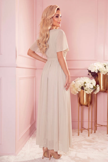 Robe Longue Plissée à Nouer – Beige - Rosemode