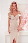 Robe Midi à Épaules Dénudées – Beige